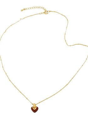 复古红色爱心长款项链