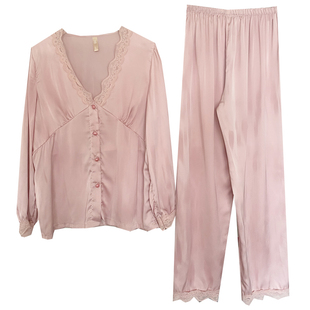 春夏睡衣绸缎丝绸冰雪丝V领蕾丝花边公主家居服仙女甜美网红薄款