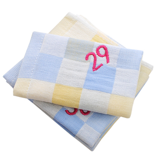 纯棉纱布幼儿园数字编号小毛巾白色洗脸擦手吸水方巾挂绳定制logo