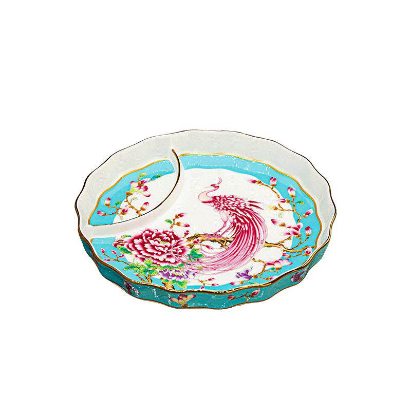 珐琅彩陶瓷器饺子盘分格带醋碟盘