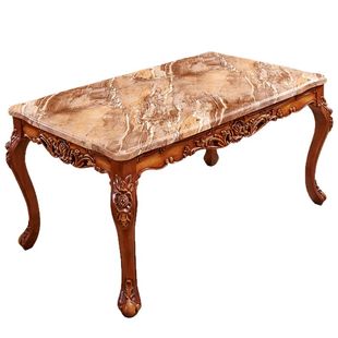 欧式餐桌大理石长方形方桌实木雕花美式新古典水性漆吃饭桌子家用