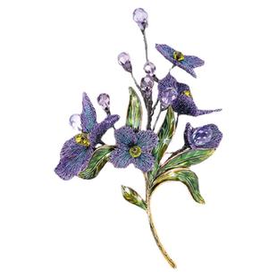 shes茜子本草纲目·勿忘草手工刺绣渐变花朵滴油叶片水晶胸针别针