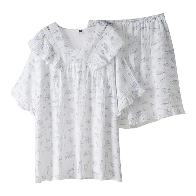 女纯棉V领花边睡衣家居服