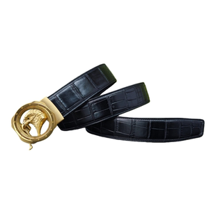 圣古奇3.8不锈钢自动鹰头扣头层牛皮鳄鱼皮纹男士皮带金属扣真皮