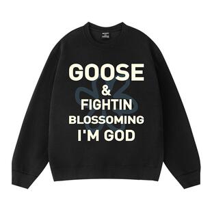 美式穿搭花朵字母印花男生卫衣情侣装 国潮设计感学院风长袖上衣