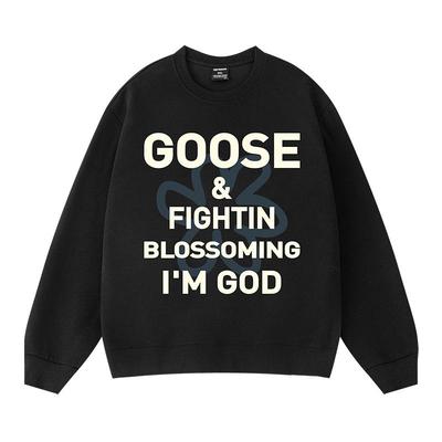 国潮美式花朵字母印花男生卫衣