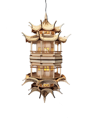 古建筑新中式风木质会所大堂挂件