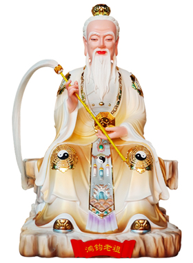 汉白玉仿瓷鸿钧老祖神像家用鸿钧道人佛像纯手工彩绘客厅供奉摆件