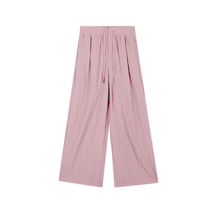 alex stevens夏季bi入 凉感宽松直筒裤女高腰系带阔腿裤休闲裤子