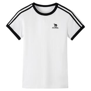 [迪丽热巴同款]骆驼柔棉T神夏季短袖T恤女情侣宽松休闲上衣男