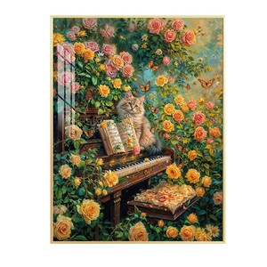 5d方钻钻石画2026新款玫瑰花庄园布偶猫咪钢琴粘砖贴钻十字绣卧室