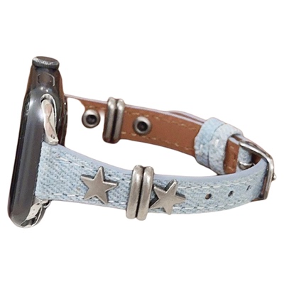 适用iwatch表带牛仔星星金属皮革