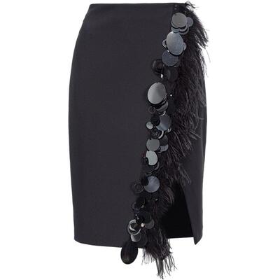 PINKO女士亮片羽毛开衩半身裙102941A1JX