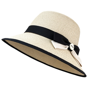 太阳帽女防晒遮脸大帽檐草编沙滩凉帽夏季气质显脸小蝴蝶结草帽子