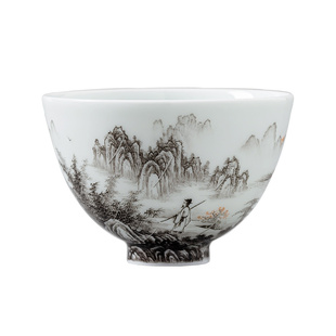 诚德轩鸡心杯主人杯定风波诗词墨彩山水画景德镇陶瓷茶杯单杯高档