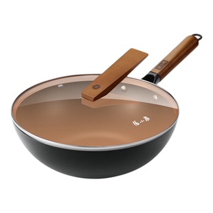 张小泉陶瓷精铁炒锅32cm炒菜锅煤气电磁炉通用耐高温不易生锈锅