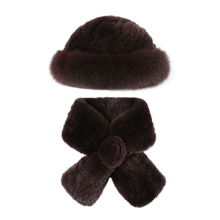 獭兔毛帽子女冬皮草礼帽狐狸毛渔夫帽中老年护耳保暖围巾妈妈套装
