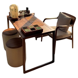 黑胡桃木阳台茶桌椅组合新中式客厅小户型实木泡茶台办公家用茶几