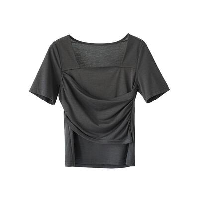 POPCHRIO叠片方领薄款短袖T恤