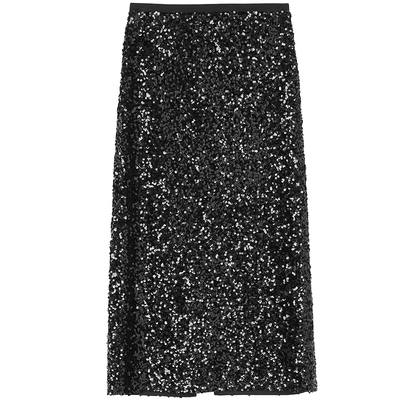 LANCY/朗姿2025冬新款重工亮片直筒开叉半身裙高级感时尚直筒半裙