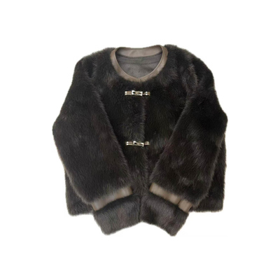 小香风仿水貂绒短款褶皱外套