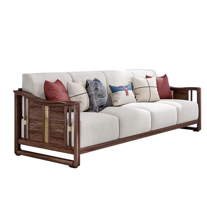 新中式乌金木实木沙发直排全实木