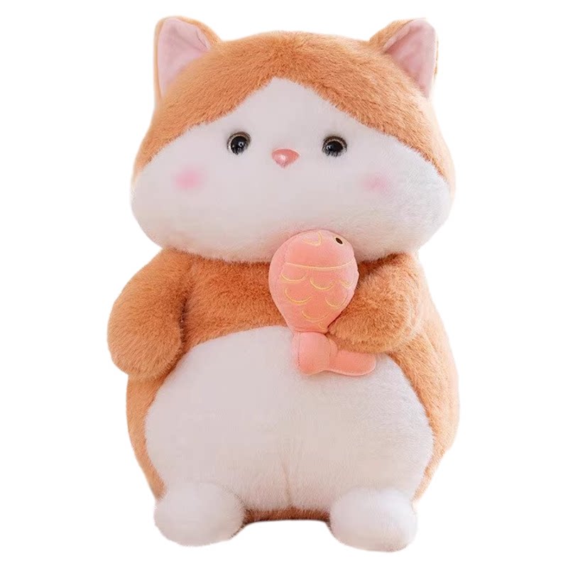 可爱猫咪毛绒玩具贪吃鱼小猫公仔儿童布娃娃睡觉玩偶抱枕生日礼物