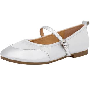 热风软底玛丽珍女鞋2025年秋季新款银色平底浅口单鞋百搭女款鞋子