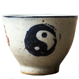 粗陶手绘茶杯景德镇陶瓷品茗杯禅意单杯闻香杯小做旧仿古功夫茶具