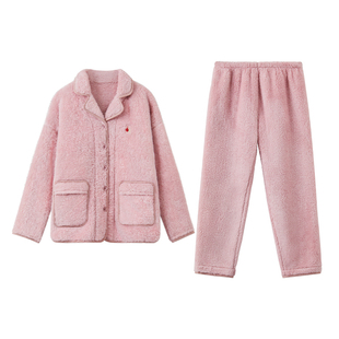 红豆居家服珊瑚绒睡衣冬季情侣抗菌秋冬款男士加绒加厚女保暖套装