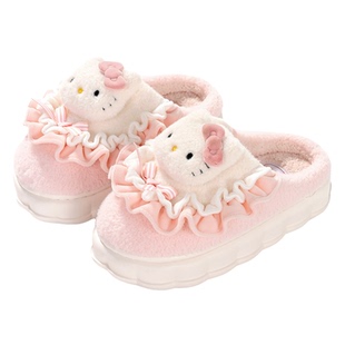 kitty亲子棉拖鞋女款冬季2025新款厚底毛绒保暖女童儿童棉鞋冬天