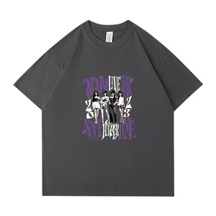 AESPA2024女团打歌服柳智敏同款短袖t恤女夏季纯棉宽松设计感上衣