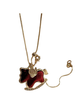 新年红色植绒小马吊坠项链