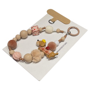 TOZOYO可爱腊肠狗手机链带毛球串珠手腕挂链个性有趣腕带链条ins韩国卡通手链秋冬包挂件钥匙好看新款垫片壳