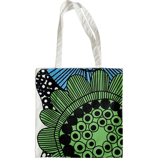 森林系帆布包 绿色满印学生文艺百搭单肩书包 大容量有拉链包袋