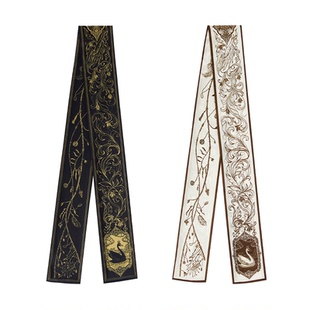 CARELESSLY 巴音天鹅 真丝领巾法式丝巾小长条发带送老师礼物秋冬