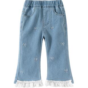 班喜迪女童裤子春装新款宝宝休闲裤小童喇叭裤春秋儿童牛仔裤春季