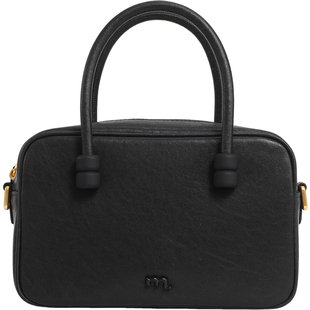 妙迪黑色手提包早春新款保龄球包包女士上班杂物小拎包通勤斜挎包