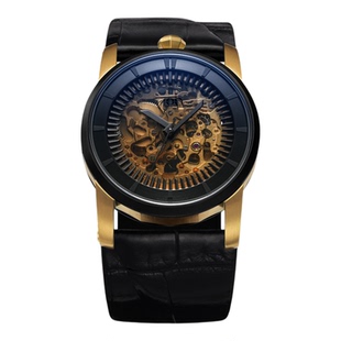 FOB手表男女同款腕表R413法国进口黄金大表盘机械表鳄鱼皮表带