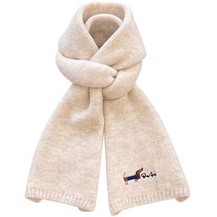 日系可爱小狗刺绣羊绒针织围巾女秋冬季保暖百搭学生情侣毛线围脖