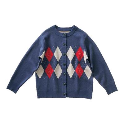 新款外套菱格开衫复古设计感