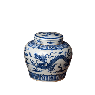 三勤堂景德镇青花茶叶罐祥云龙纹天字罐储物密封防潮S53011成化