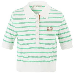 IIIVIVINIKO夏季新品合身polo领细条纹短袖针织衫女M323724602E