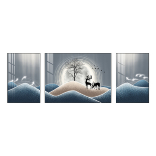 客厅装饰画沙发背景墙抽象挂画现代简约大气鹿壁画轻奢镶钻晶瓷画