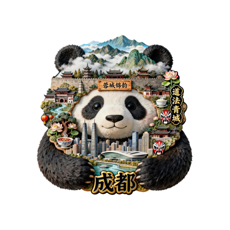 成都可爱大熊猫金属磁吸冰箱贴