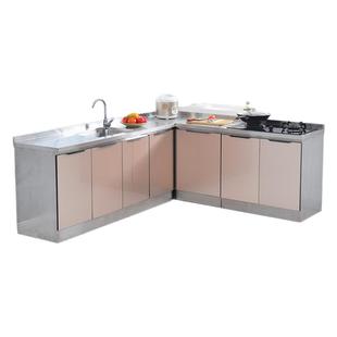 不锈钢橱柜家用煤气灶台柜厨柜一体简易橱柜租房用农村厨房水槽柜