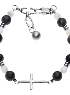 LUXTA原创男黑曜石十字架手链