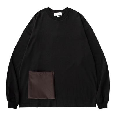 现货宽松拼色口袋长袖t恤