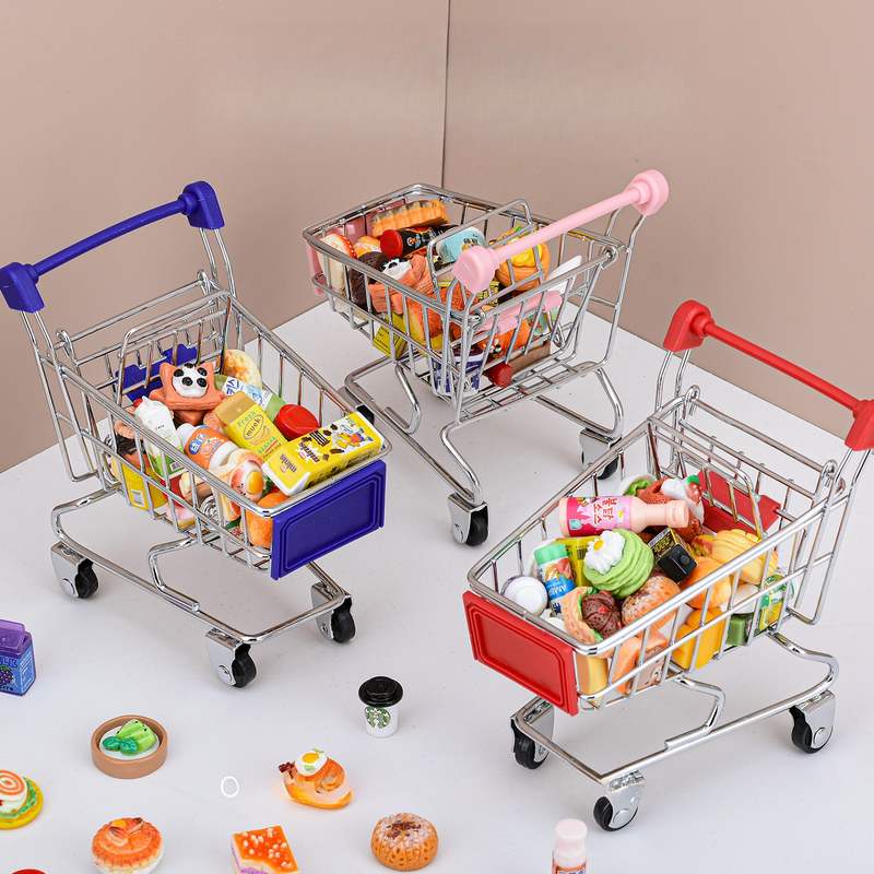 迷你购物车手推车微缩仿真食物瓶子模型食玩小超市儿童过家家玩具