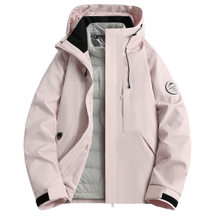 稻草人粉色冲锋衣羽绒服女款2025新款三合一内胆巨好看滑雪外套